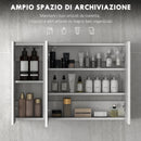 Specchio da Bagno Pensile a 3 Ante  90x13,5x60 cm Rivestimento in Melamina Bianco  