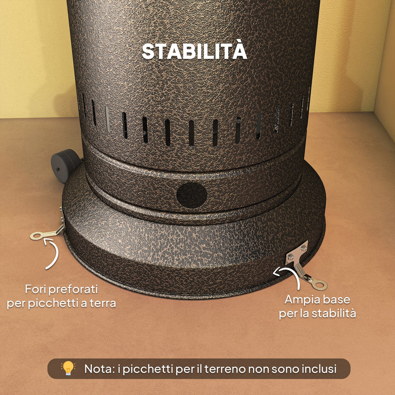 Stufa a Fungo a Gas Propano 82x82x223 cm Accensione Piezoelettrica e Spegnimento Automatico Marrone Scuro      