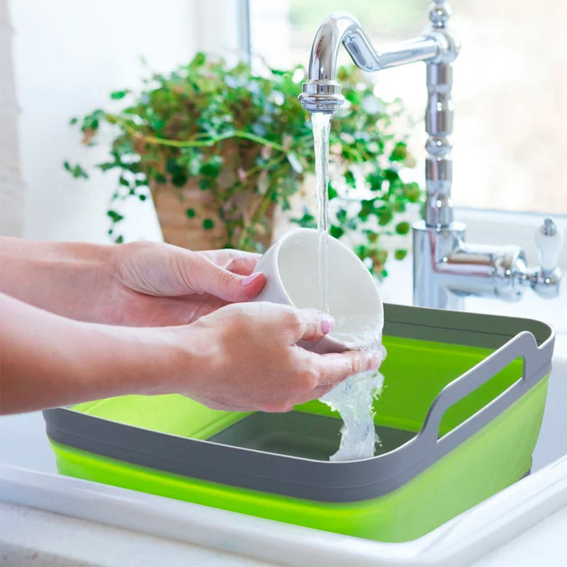 Vaschetta Bacinella Multiuso Pieghevole 30,5x30 cm 9 Litri con Tappo di Scarico in Silicone Verde
