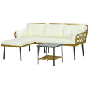 Salotto da Giardino Divano 2 Posti con Chaise Longue e Tavolino in Rattan PE Crema