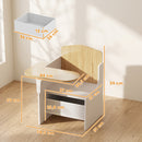 Set Tavolo e Sedia per Bambini 3-5 Anni con Motivi a Cuore Contenitore Integrato in Legno MDF Bianco      