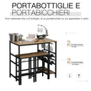 Set Tavolo e 2 Sgabelli Alti con Portabottiglie e Portabicchieri  Nero e Marrone