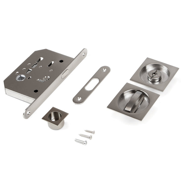 sconto Kit de serrure avec cliquet carré pour portes coulissantes en acier nickel satiné. Emuca