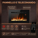 Camino Elettrico da Incasso o Parete 66x15,8x45 cm 1500 W con Timer Fiamma Regolabile e Telecomando Nero      