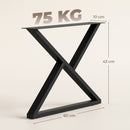 Set 2 Gambe per Tavolo 60x10x43 cm a Forma di X con 12 Viti e 4 Piedini Regolabili Stile Industriale in Acciaio Nero      