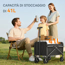 Carrello Pieghevole 64x40x60-84 cm Capacità 41L con 4 Ruote per Campeggio Giardino in Metallo e Tessuto Oxford Nero      