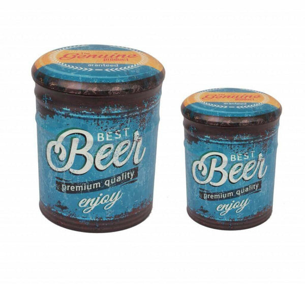 Set 2 Pouf Conteneur Rond en MDF Bleu Bière sconto