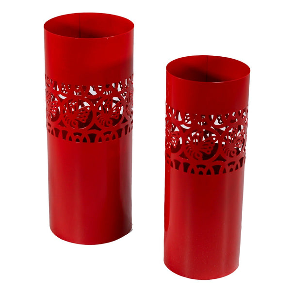 acquista Lot de 2 Porte-Parapluies en Métal ø24H60cm Papillons et Cercles Rouge