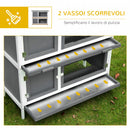 Conigliera per Interno e Esterno a 2 Piani  100x47x91 cm con Tetto in Bitume in Legno di Abete Grigia