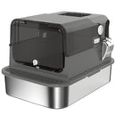 Lettiera per Gatti Chiusa da 52L con Coperchio Ribaltabile Doppia Porta Paletta in Acciaio Inox Nero      