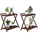 Set 2 Portapiante a 2 Livelli 73x36x64 cm con Design a Doghe in Legno Marrone  