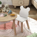 Set con Tavolo e 2 Sedie per Bambini con Schienale a Orsetto Tavolino con Vano Contenitore in MDF Bianco e Legno      