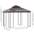 Gazebo da Giardino 3x3m con Zanzariera in Metallo Caffè