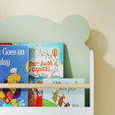 Libreria per Bambini 55x15x110 cm a Forma di Orsetto a 3 Ripiani con Barriere Frontali in MDF e Legno Verde  