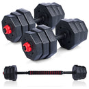 Set Manubri Convertibili in Bilanciere 19Kg Totali 12 Dischi Pesi Plastica Dura Nero      