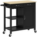 Carrello da Cucina Salvaspazio 89x40x84 cm con Cassetti Ripiani e Ruote in MDF e Legno Nero 
