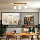 Lampadario da Soffitto con 3 Punti Luce Regolabili a 90° e Attacchi E27 in Acciaio e Vetro Color Legno      