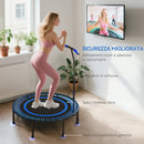 Trampolino Fitness Ø145 cm con Manubrio Regolabile su 5 Posizioni 36 Molle Bungee e Capacità 150 kg Telaio in Acciaio Blu      
