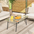 Tavolino da Giardino 110x60x40 cm in Rattan PE con Piano in Vetro e Acciaio Legno Naturale   