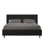 Letto Matrimoniale Giroletto con Alzata Comoda Imbottito in Similpelle Adele Nero Varie Misure