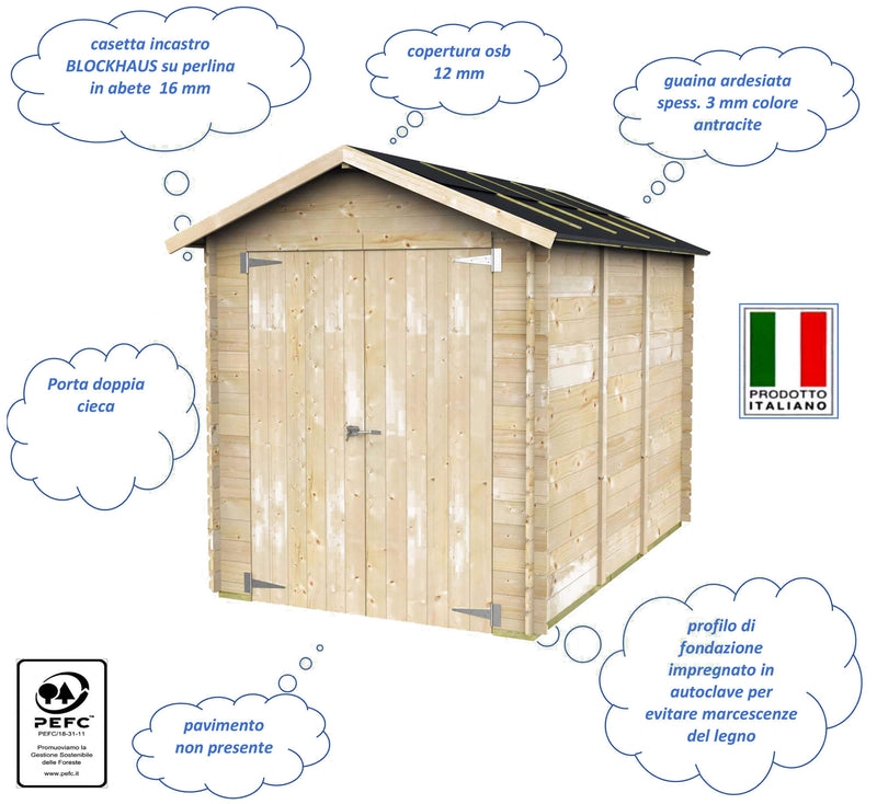 Casetta Box da Giardino per Attrezzi 178x273 cm con Porta Doppia Cieca in Legno Naturale