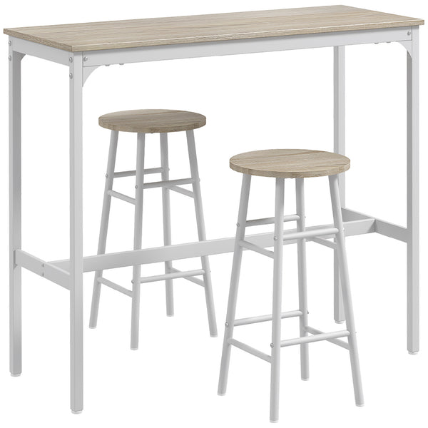 Set Bar Tavolo Alto e 2 Sgabelli con Poggiapiedi Stile Industriale in MDF e Acciaio Bianco e Rovere acquista