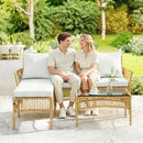 Set 3 Pezzi da Giardino con Divanetto Chaise Longue e Tavolino da Caffè in Acciaio e Rattan PE Crema      