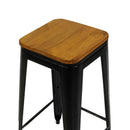 Sgabello New Bristol 42x42xh76 cm in Ferro Nero con seduta in Legno