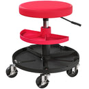 Sgabello da Officina Altezza 40-51 cm con Ruote Capacità fino a 135 kg con Vassoi Porta Utensili in Acciaio e Pelle Finta Rosso      