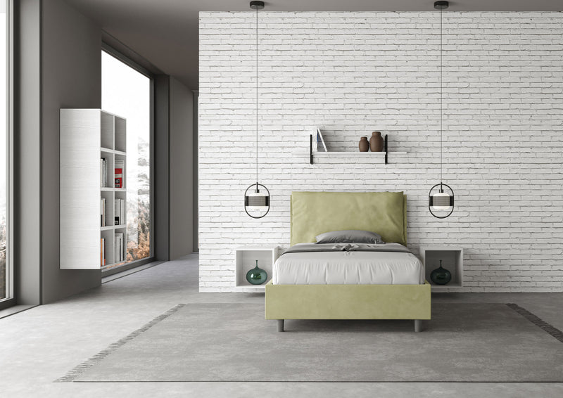 Letto 1 Piazza E Mezzo Imbottito in Microfibra Antea Large Tè Verde Varie Misure