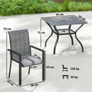 Set 5 Pezzi da Giardino Tavolo con Foro Centrale e Ripiano Inferiore con 4 Sedie Impilabili in Acciaio Grigio      
