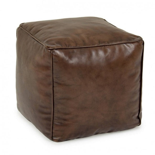 sconto Pouf Mendez Marron 40x40 en Cuir Marron