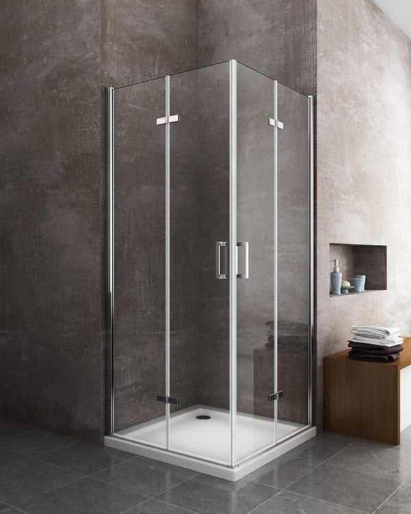 Box Doccia Angolare 2 Ante Battenti in Cristallo Trasparente 6mm H190 Varie Misure