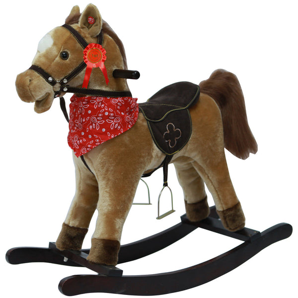 sconto Cheval à bascule pour enfants en peluche avec sons marron clair