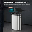Pattumiera Automatica con Sensore a Infrarossi 50 L 45,7x24,5x61,4 cm Anti-Impronta con Chiusura Ammortizzata in Acciaio Inox Argento      