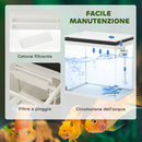 Acquario per Pesci Rossi 26L con Luci LED 38x26x38 cm Sistema di Filtraggio e Pompa d'Acqua Bianco   