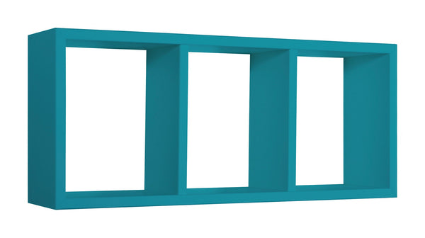 online Etagère rectangulaire 3 compartiments muraux 70x30x15,5 cm en bois de fibre d'atoll bleu Tristano
