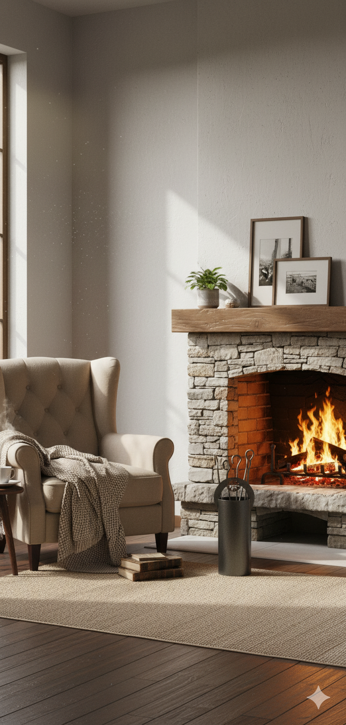 Trespolo per Attrezzi Camino Cilindrico Stella Alpina con Paletta Scopino Attizzino e Pinza Ø15,2x62 cm in Ferro Verniciato Grigio Martellato