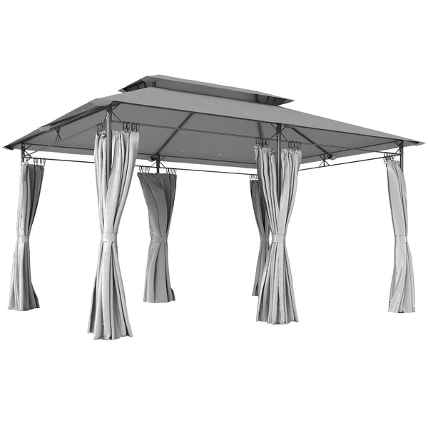 sconto Gazebo da Giardino 3x4 m con Tende Rimovibili Doppio Tetto e Struttura in Metallo Grigio