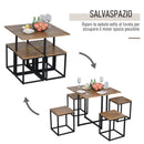 Set Tavolo e 4 Sgabelli da Giardino in Metallo e Legno MDF