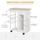 Carrello da Cucina con Cassetti e 2 Cesti in Legno di Pino Bianco 70x37x85 cm