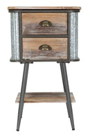 Comodino 2 Cassetti Bronxs 43,5x36,5x72,5 cm in Ferro e Legno di Abete Nero e Grigio