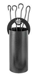 Trespolo per Attrezzi Camino Cilindrico Stella Alpina con Paletta Scopino Attizzino e Pinza Ø15,2x62 cm in Ferro Verniciato Grigio Martellato