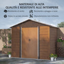 Casetta da Giardino Porta Attrezzi con Doppia Porta Scorrevole 236x196x208 cm con Pannelli in Acciaio Effetto Legno Marrone 
