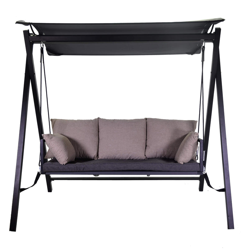 Dondolo 3 Posti da Giardino 209x133x196 cm in Metallo Delaware Nero