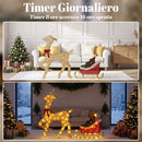 Renna Natalizia Illuminata con Slitta 80x23x125 cm con 95 LED Bianco Caldo 8 Modalità e Timer in Metallo e Poliestere Oro      