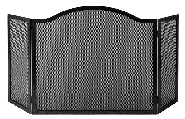 Parascintille per Camino a 3 Ante Design a Onda 20+60+20x58 cm in Ferro Piatto Verniciato Grigio Martellato acquista