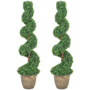 Set 2 Piante Finte di Bosso a Spirale 120 cm con Vaso Incluso in PE e Metallo Verde      