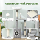 Albero Tiragraffi per Gatti con Casetta e 2 Palline 55x40x107cm Grigio e Bianco      