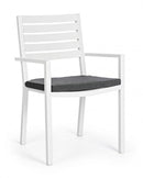 Set 4 Sedie da Giardino 55x56,5x86,5h cm con Braccioli e Cuscini Helina Bianco